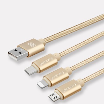 USB-A to Lightning傳輸充電線 絲絨編織尼龍繩Type-C、Micro USB、蘋果lightning 8pin3合1數據充電線(ET-T36)