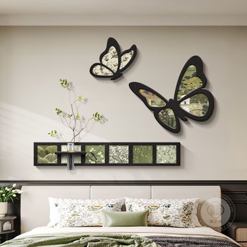 中古風客廳裝飾畫黑白蝴蝶沙發背景墻掛畫立體砂巖臥室畫水培綠植