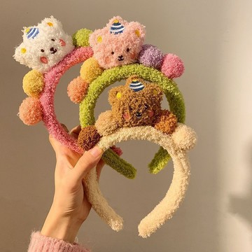 【台灣出貨】可愛 小熊 洗臉 毛發 面膜 發箍 女 專用 化妝 毛絨 發捆頭 箍頭飾 飾品 秋冬新款