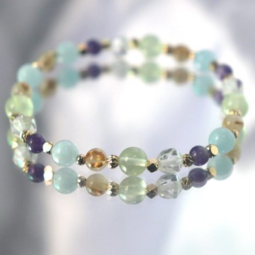 海藍寶-紫水晶-白水晶-金髮晶-葡萄石-發財-工作運-水晶手鍊