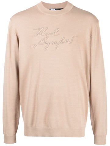Karl Lagerfeld - Karligraphy-motif crew-neck jumper - men - Viscose/Polyamide/Cotton - XL - Neutrals