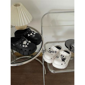 小黃桃DIY洞洞鞋ins可愛庫洛米外穿拖鞋女甜酷暗黑厚底涼鞋夏季