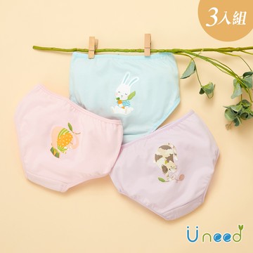 Uneed 氧化鋅抗菌女童內褲(3入)-藍兔/粉象/紫貓【110cm-140cm】