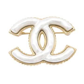 CHANEL 香奈兒 雙C胸針 白色LOGO 金屬 【二手名牌BRAND OFF】