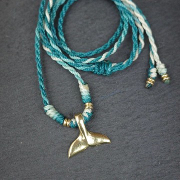 尋找你的小幸運-黃銅鯨魚尾蠟繩編項鍊05