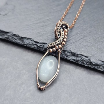 白玉髓 造舊銅線吊墜 金屬繞線