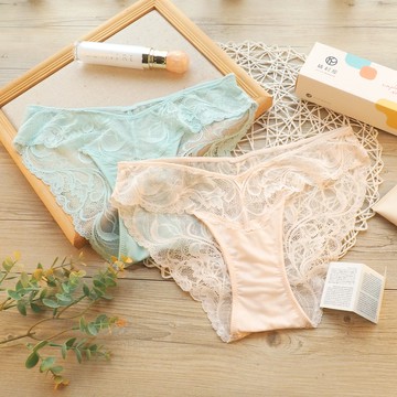S-3L 內褲【徜徉沁夏】緹花珠光棉感三角褲 (果綠色x裸膚色) MyDoll