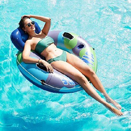 FindUWill Pool Floats Chair 48'' Heavy Duty River Tubes Water Floats with Cup Holder, Inflatable Pool Floats for Adults, Tubes for Floating River