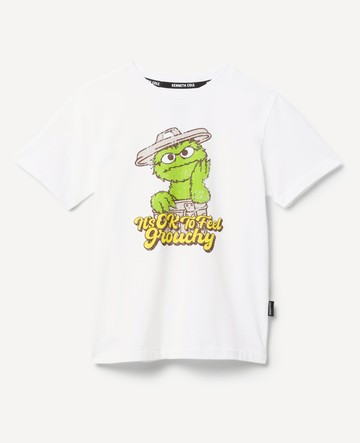 Kenneth Cole | Sesame Street Kids Oscar The Grouch Organic T-Shirt in White, Size: 5T