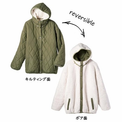 ジーラ リバーシブルキルティングボアブルゾン レディース カーキ系 L Geera 通販 Lineポイント最大get Lineショッピング