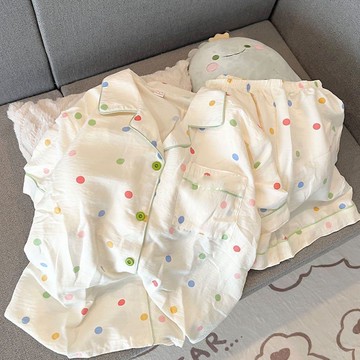 台出超抵 睡衣 睡衣套裝 夏天套裝 居家服 家居套裝 短袖睡衣 黑色貓貓睡衣女夏季純棉短袖短褲甜美雲朵棉夏天可外穿家居