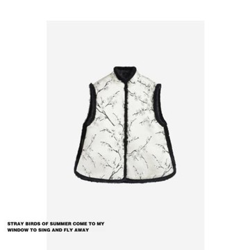 拉夏貝爾新中式國風重工刺繡拼仿水貂毛立領棉雙面穿馬甲女外套