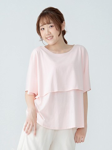 圓領寬袖設計T恤(LA42L0C0300) - earth music&ecology