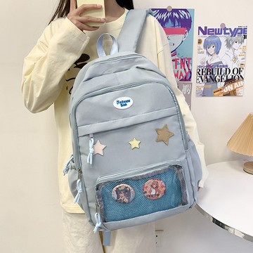 熱銷💯吧唧痛包書包初中女生高顔值學院風百搭小背包高中大學生雙肩包女大口袋多隔層護脊畢旅後背包 休閒通懃書包 1VNA