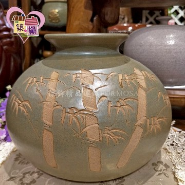 立體磨砂手工竹刻 小口圓球開運聚寶盆花器居家風水擺飾台灣製手拉胚鶯歌陶瓷甕藝術品花瓶開店送禮 築巢傢飾 推薦 台灣樂天市場