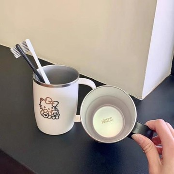 日式304不銹鋼洗漱口杯防霉刷牙水杯子帶手柄一家三口簡約可愛ins