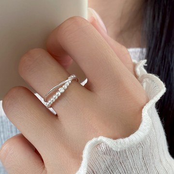 戒指 戒子 s925純銀戒指 戒指女 閨蜜戒指 銀戒指 純銀戒指 雙層施家珍珠素圈戒指