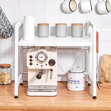 桌上型伸縮式微波爐烤箱收納置物架(方框雙層) 典雅白