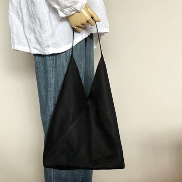 亞麻 東袋 單提把 黑色