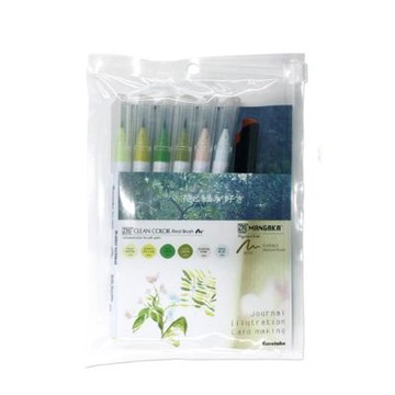 【Kuretake 吳竹】ZIG 彩繪毛筆+代針筆 七色套組 鮮花與綠葉 /組 RBCN-7VK(日本品牌)