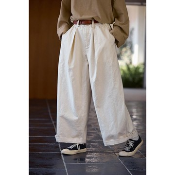 玉白色高密松緊腰闊腿直筒褲