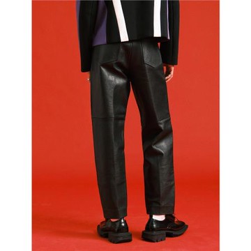 KADAKADA硬挺保暖加厚復古街頭男女同款拼接酷帥暗黑機車皮褲