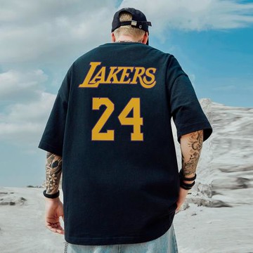 300g重磅美式24號球衣短袖t恤街頭大碼黑色圓領純棉簡約半袖男潮