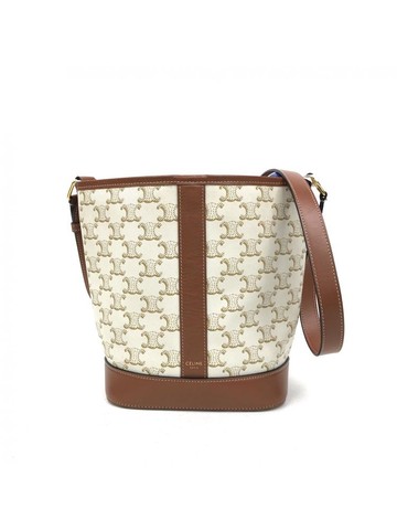 celine 杏色 Triomphe Bucket Bag 帆布塗層水桶包 肩背包