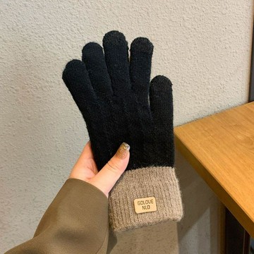 拼色針織手套🔥加厚保暖手套 冬季騎車手套 五指觸控手套 女生學生手套 防寒手套 五指手機觸控手套 冬季毛線針織手套