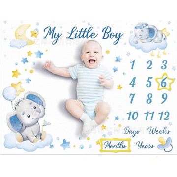 北美叢林動物嬰兒里程碑毯子 都想法蘭絨蓋毯 寶貝成長拍照毯