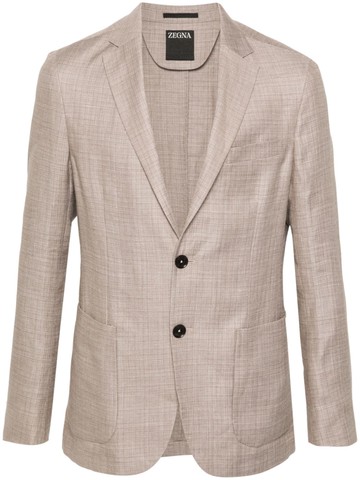 Zegna - single-breasted blazer - men - Wool/Linen/Flax/Viscose - 54 - Neutrals
