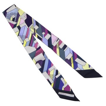 【二手名牌BRAND OFF】HERMES 愛馬仕 黑色 紫色 絲綢  絲巾 ON A SUMMER DAYTwilly