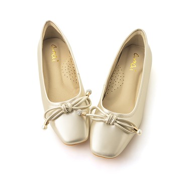 (特價品)水鑽珍珠蝴蝶結平底鞋 金 FF13-6GD