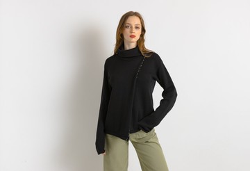 二手 00 年代 Rene Lezard 美利奴羊毛黑色上衣女式套頭衫 7509