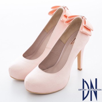 DN 耀眼迷人 華麗金蔥蝴蝶結鑲鑽新娘晚宴鞋 粉