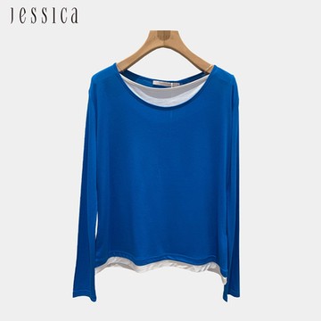 JESSICA - 舒適百搭假兩件套長袖T恤242602（藍）