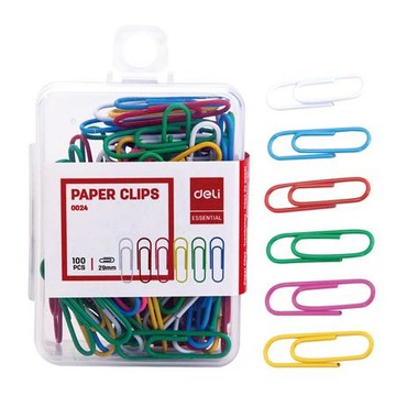 得力Deli彩色迴紋針/E0024/29mm/100支/塑盒