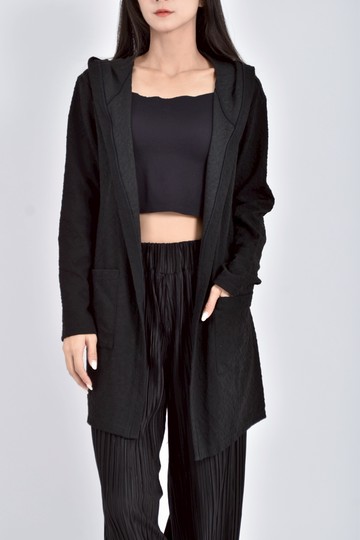 (M) 5b2f豹紋連帽長袖長版黑色罩衫