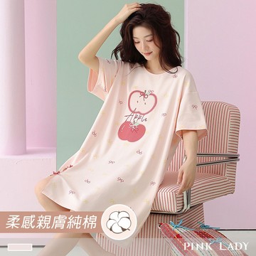 Pink Lady 純棉 清新蘋果 短袖睡裙 棉柔 春夏 圓領 印花 柔感 女睡衣 連身睡裙 居家服  281535
