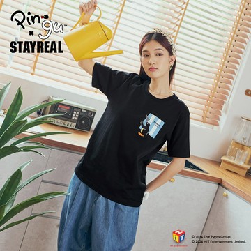 STAYREAL x 企鵝家族 Pingu 洗香香口袋T - 黑