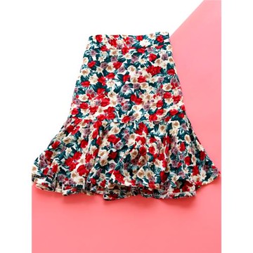 油畫水彩風碎花包臀棉綢小短裙女夏季綿綢半身裙荷葉邊魚尾裙a字