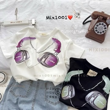 🌈✨mix1001中大童 彩繪耳機🎧滑面印圖上衣✨兒童大耳機印圖上衣 5-23