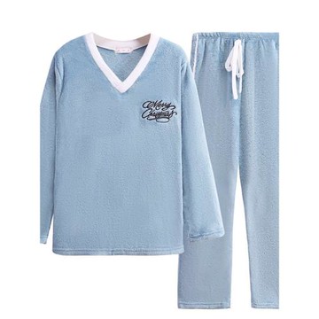 珊瑚絨睡衣女秋冬季加厚保暖大碼200斤胖mmV領甜美外穿居家兩件套