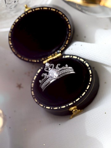 純銀開口皇冠戒指女套裝組合可拆分網紅潮人時尚蹦迪個性食指戒指1入