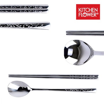 【韓購網】韓國KitchenFlower不鏽鋼花瓣葉扁筷湯匙組(ES0091)★韓國製不鏽鋼18-0★韓國餐具不鏽鋼湯匙扁筷環保筷[HA00062]