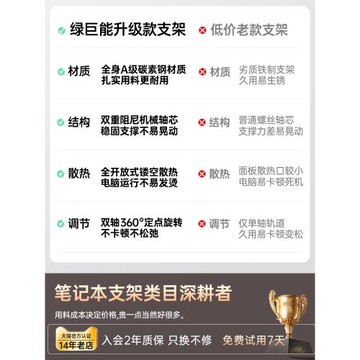 【360°旋轉】綠巨能筆記本電腦支架散熱架可旋轉折疊收納調節升降懸空增高架支撐游戲辦公專用可調節高度