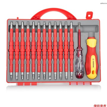 PENGGONG 14pcs雙頭絕緣螺絲刀批工具套裝 包含12支絕緣螺絲批+1支試電筆+手柄 9714B  紅色