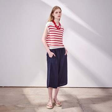 涼感麻料八分寬褲