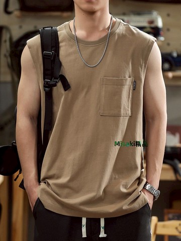 美式復古重磅純棉背心男夏季寬松休閑無袖t恤籃球健身運動坎肩潮T-Misaki精品