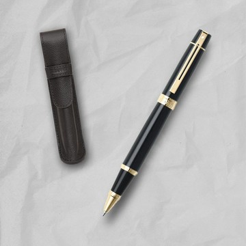 【SHEAFFER】300系列黑桿金夾鋼珠筆+皮革筆袋/手機磁性卡夾禮盒
